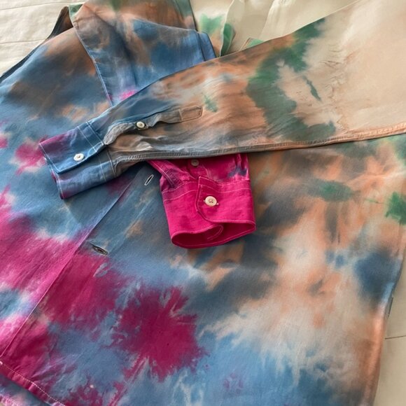 🎨 Free Speech Glitch Dyed Linen Shirt – Artfully Undone, Effortlessly Cool - Picture 6 of 14
